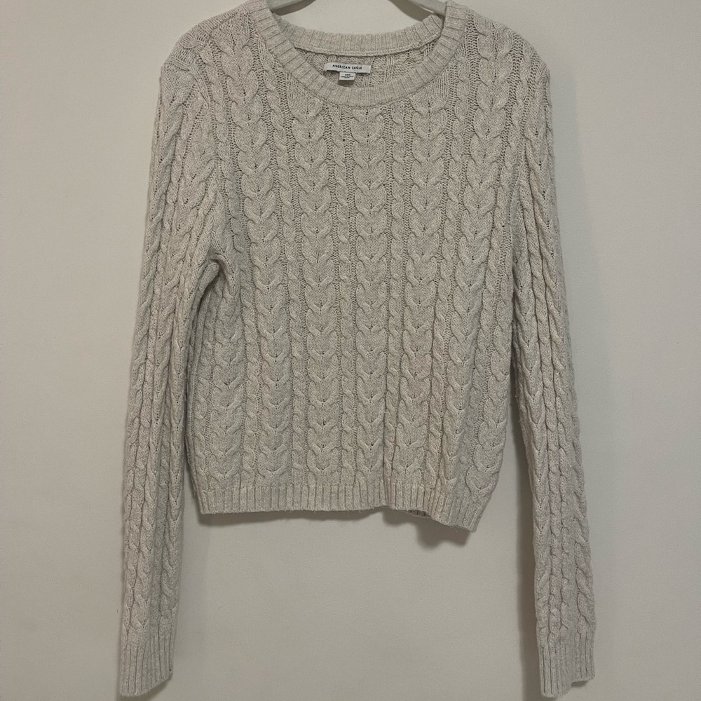 American Eagle Outfitters Cream Cable Knit Sweater - Size L